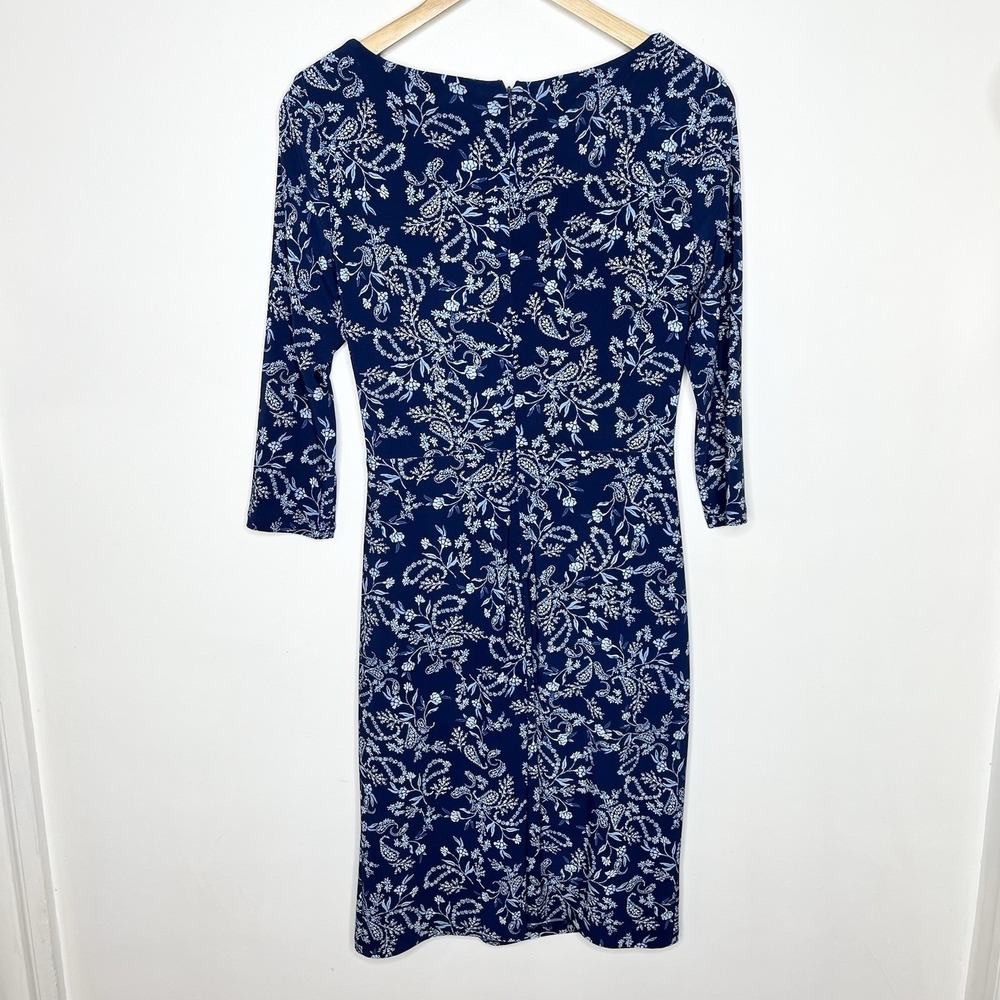 Ralph Lauren Floral Print Knit Sheath Dress Blue Womens Size 4 Career Work - Picture 7 of 7